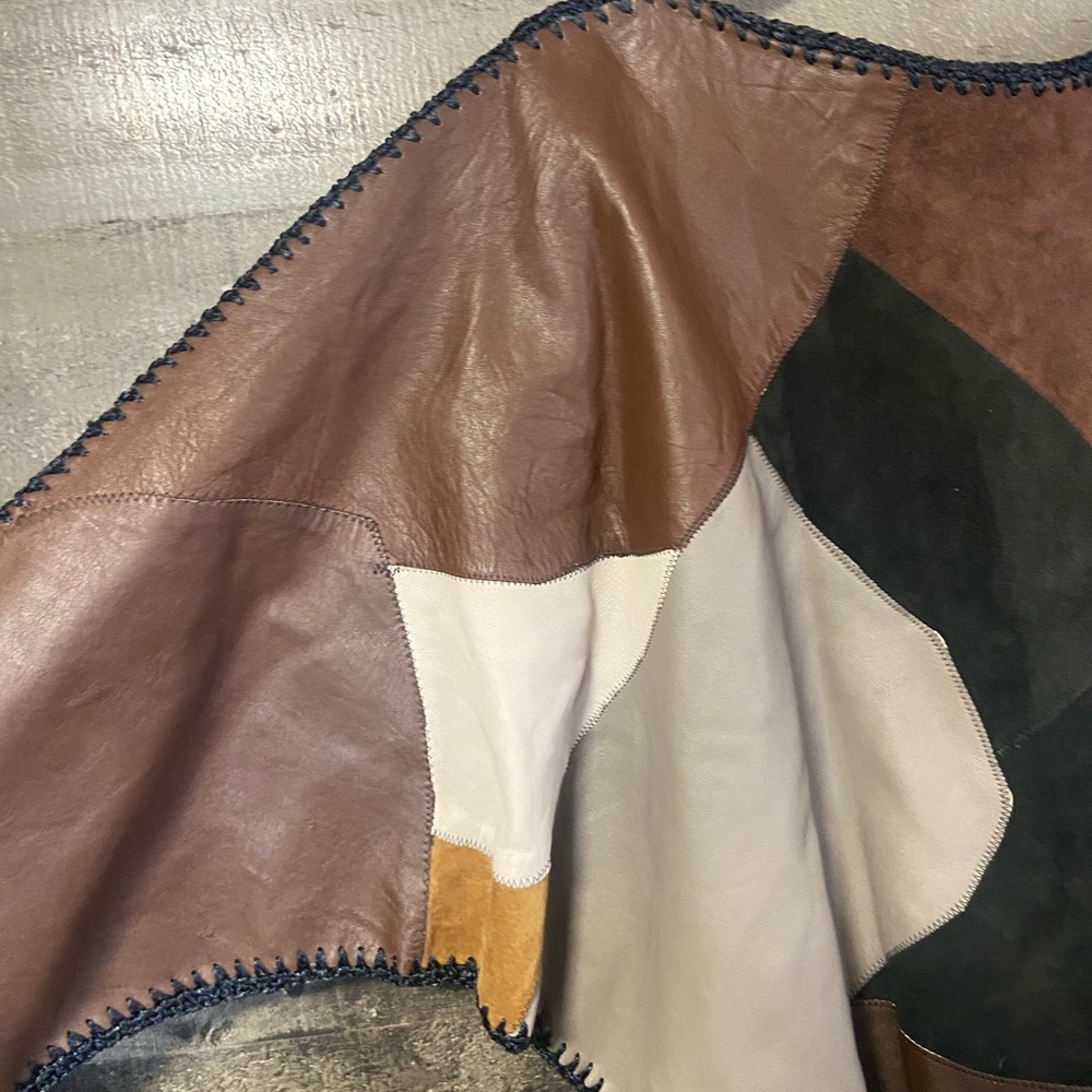 Vintage handmade Patchwork Leather Sweater in Multicolor ladies oversized small - Picture 3 of 8